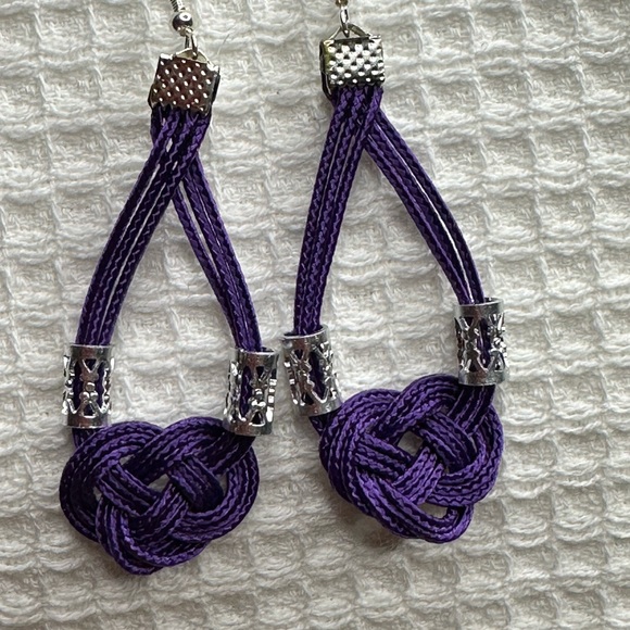 HandMade Purple Paracord Earrings with silver accents - Picture 4 of 5